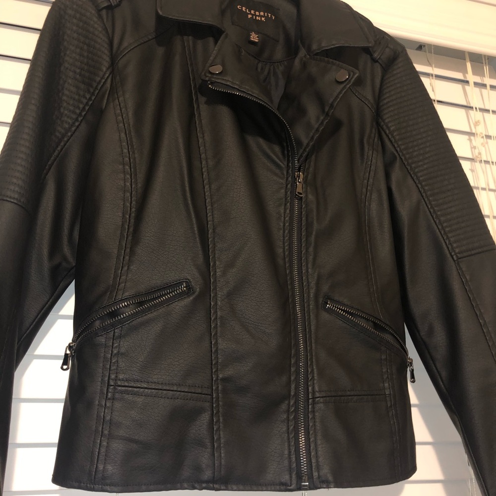 Black Faux Leather Motorcycle Jacket Size Large